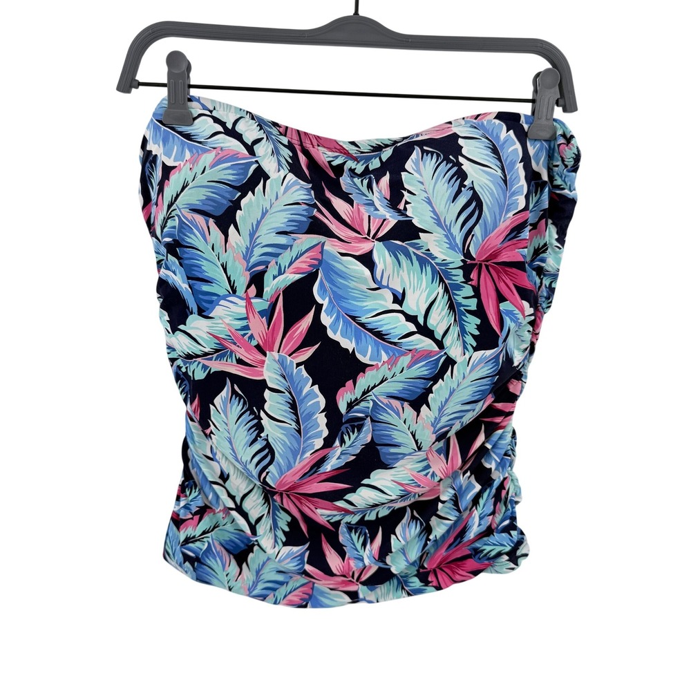 Tommy Bahama Palms of‎ Paradise Tropical Ruched Bandeau Tankini Top Navy Blue L